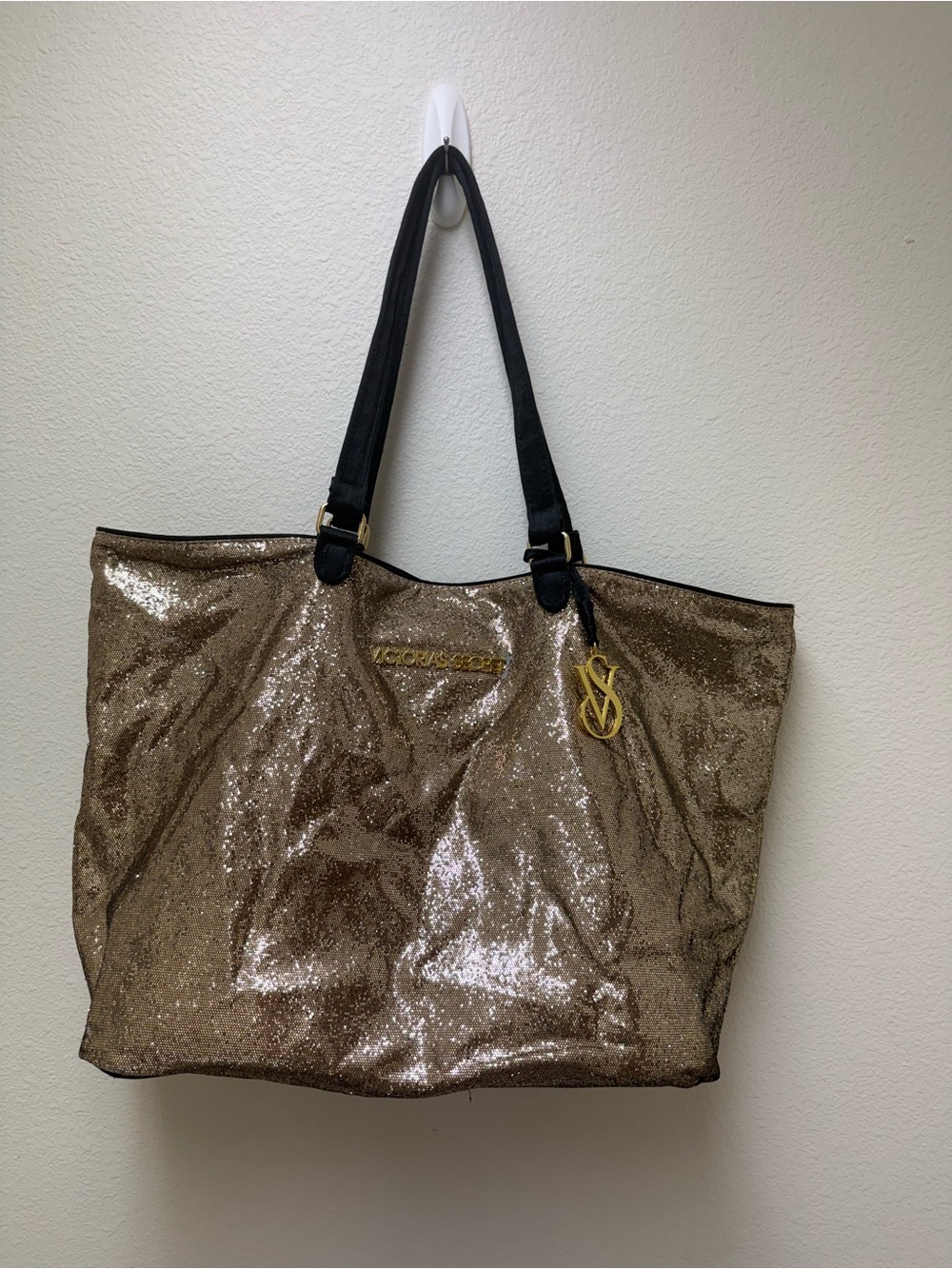 Vintage Y2K Victoria’s Secret Bronze Sequin Shoulder Bag Gold Logo Black Purse